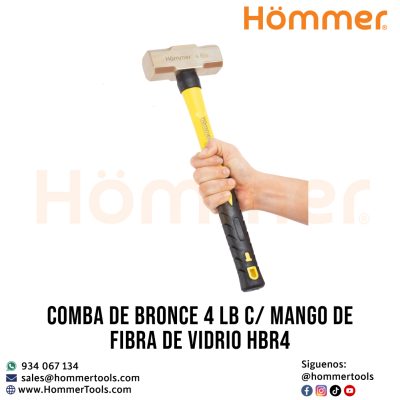 COMBA DE BRONCE 4 LB CON MANGO DE FIBRA DE VIDRIO HBR4 HOMMER – HERRAMIENTA ANTICHISPA SUPERIOR PARA INDUSTRIA
