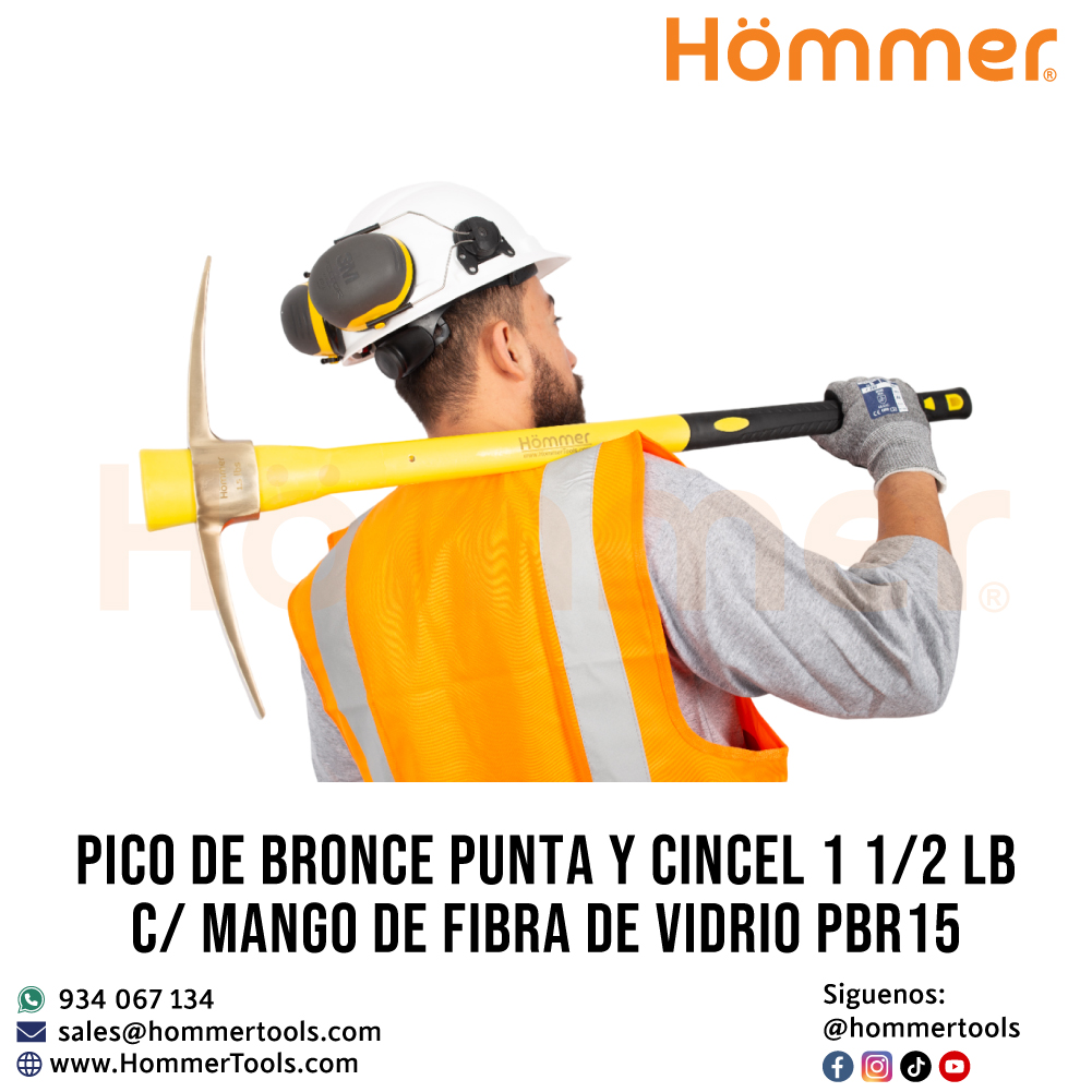 Pico de bronce punta y cincel 1 1 2 LB c mango de fibra de vidrio PBR15 hommer
