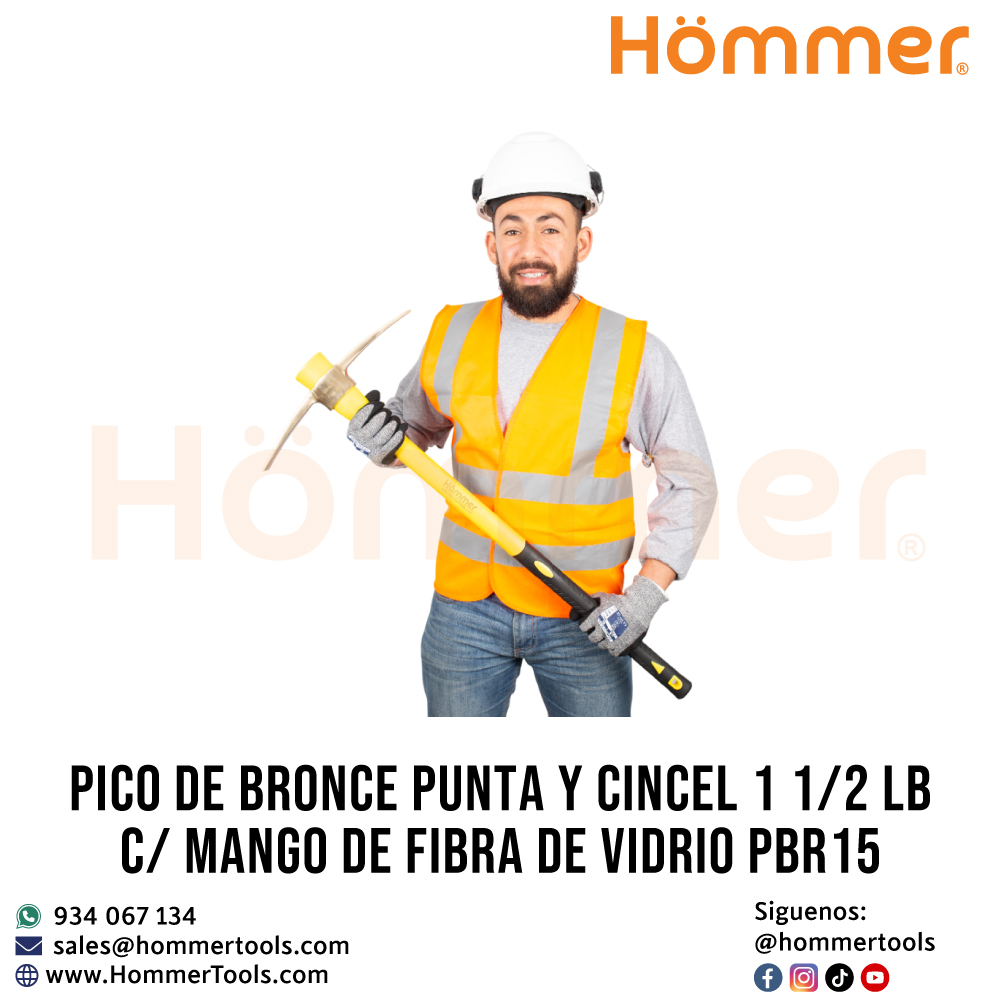 Pico de bronce punta y cincel 1 1 2 LB c mango de fibra de vidrio PBR15 hommer