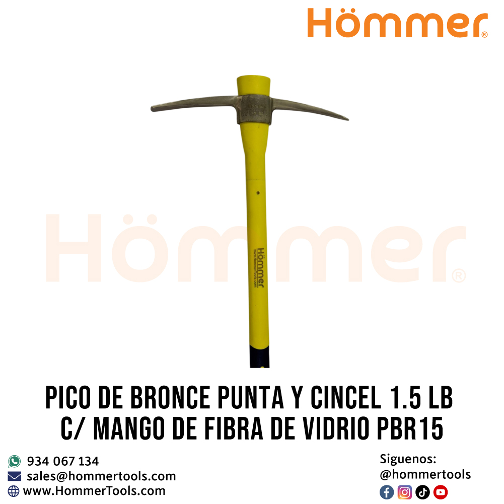 Pico de bronce punta y cincel 1.5 LB c mango de fibra de vidrio PBR15 hommer