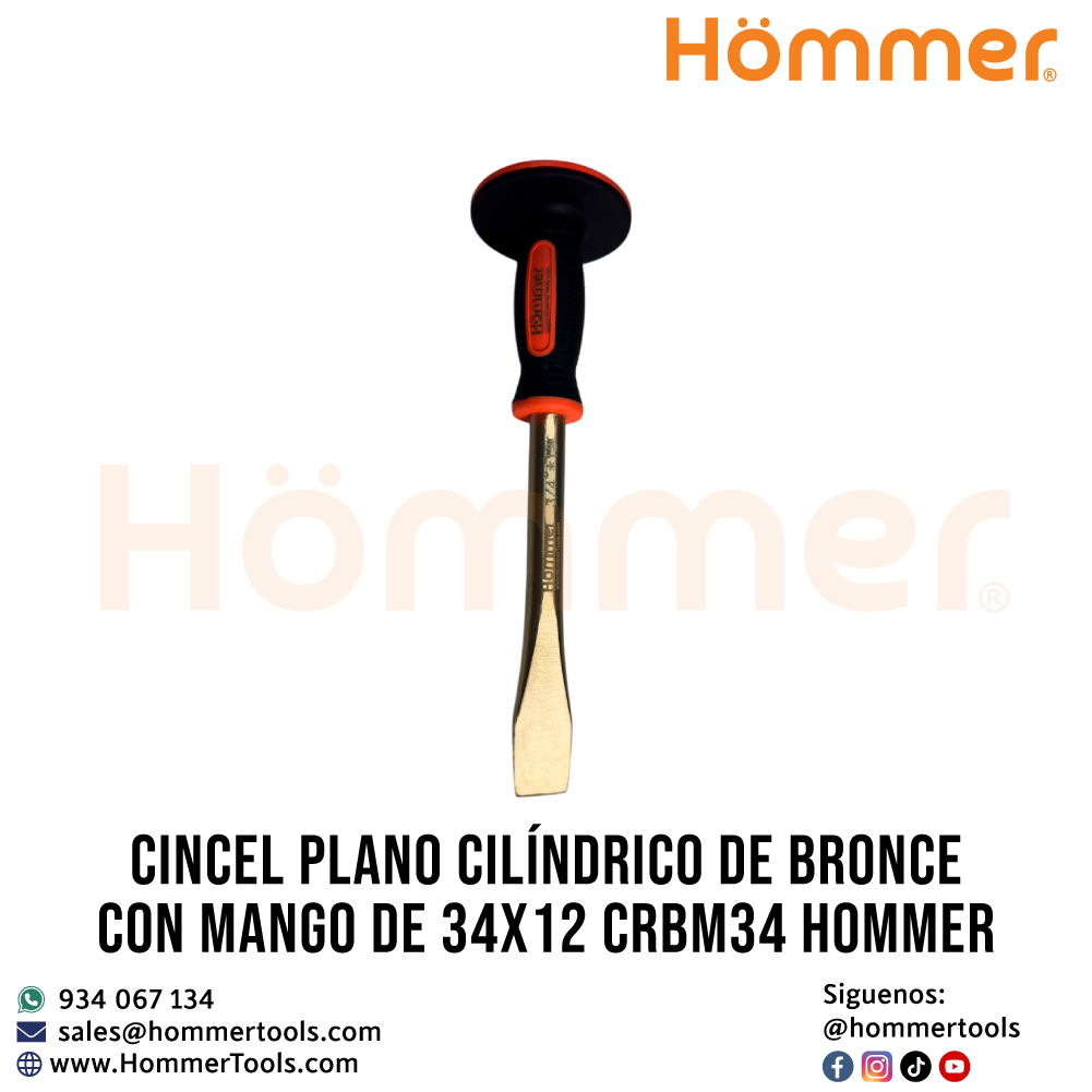 cincel plano cilindrico de bronce con mango de 34x12 crbm34 hommer 2 1 1