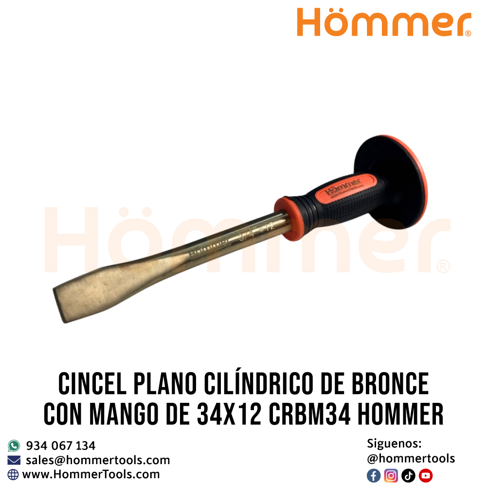 cincel plano cilindrico de bronce con mango de 34x12 crbm34 hommer 3 1