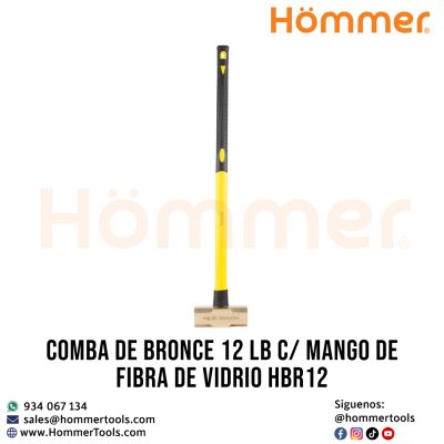 Comba de bronce 12 LB HOMMER con mango de fibra de vidrio, herramienta antichispa para uso industrial