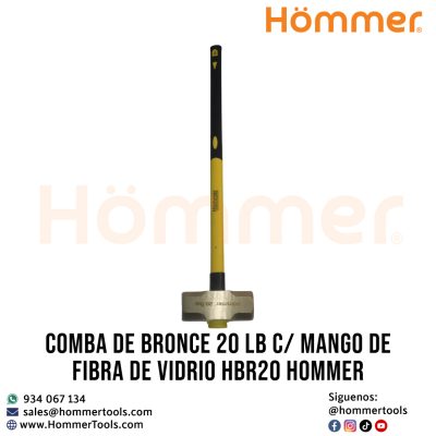 Comba de bronce 20 LB HOMMER con mango de fibra de vidrio, herramienta antichispa para uso industrial