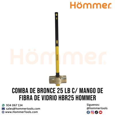 Comba de bronce 25 LB HOMMER con mango de fibra de vidrio, herramienta antichispa para uso industrial