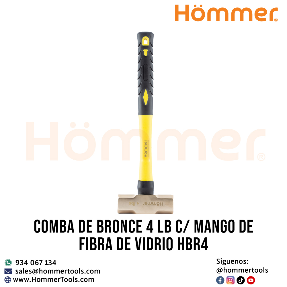 Comba de bronce 4 LB HOMMER con mango de fibra de vidrio, herramienta antichispa para uso industrial