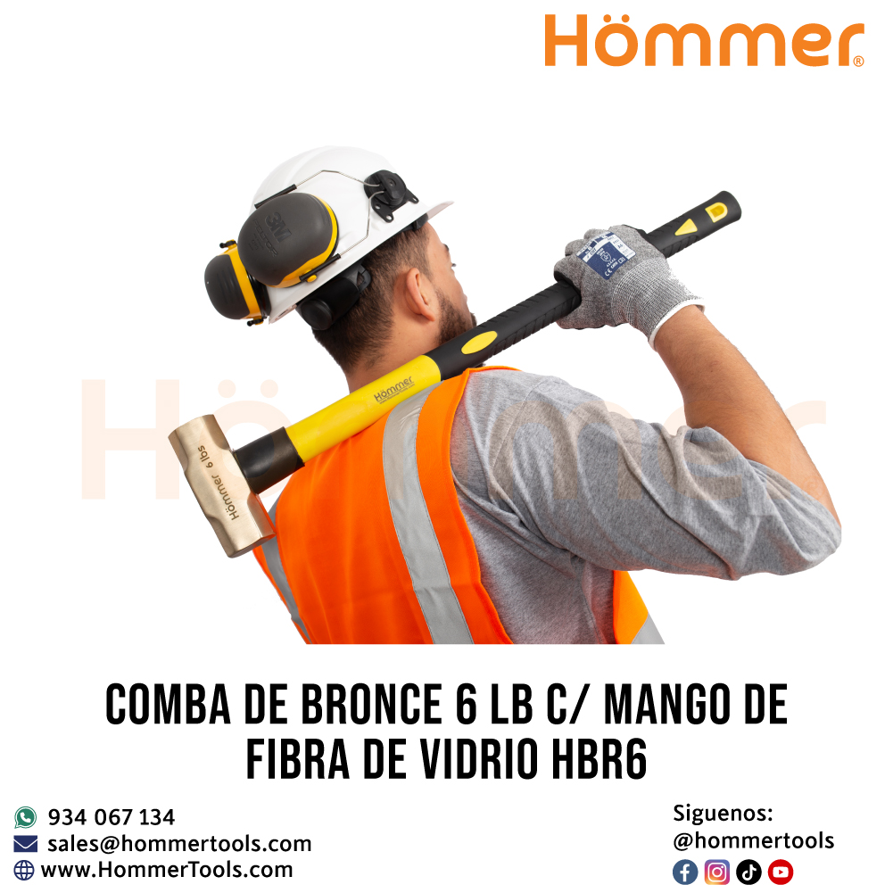 Mango ergonómico de fibra de vidrio de la comba de bronce 6 LB HOMMER, resistente y cómodo para trabajos pesados