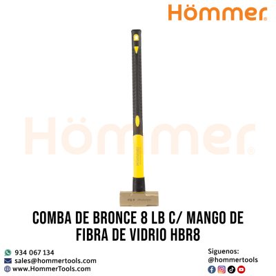 Comba de bronce 8 LB HOMMER con mango de fibra de vidrio, herramienta antichispa para uso industrial