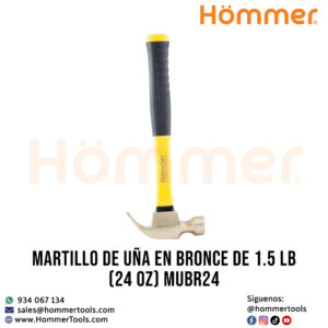 Martillo de uña en bronce de 1.5 LB HOMMER MUBR24 – vista frontal completa de herramienta antichispa