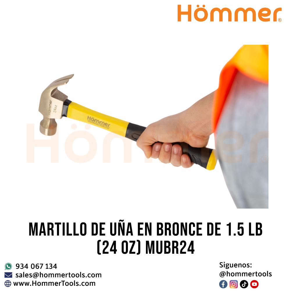 Martillo de uña de bronce de 1.5 LB HOMMER en uso industrial – herramienta segura para trabajos con riesgo de chispas