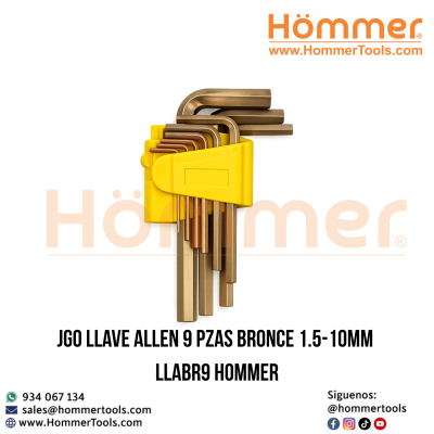Jgo llave allen 9 pzas bronce 1.5 10mm LLABR9 hommer