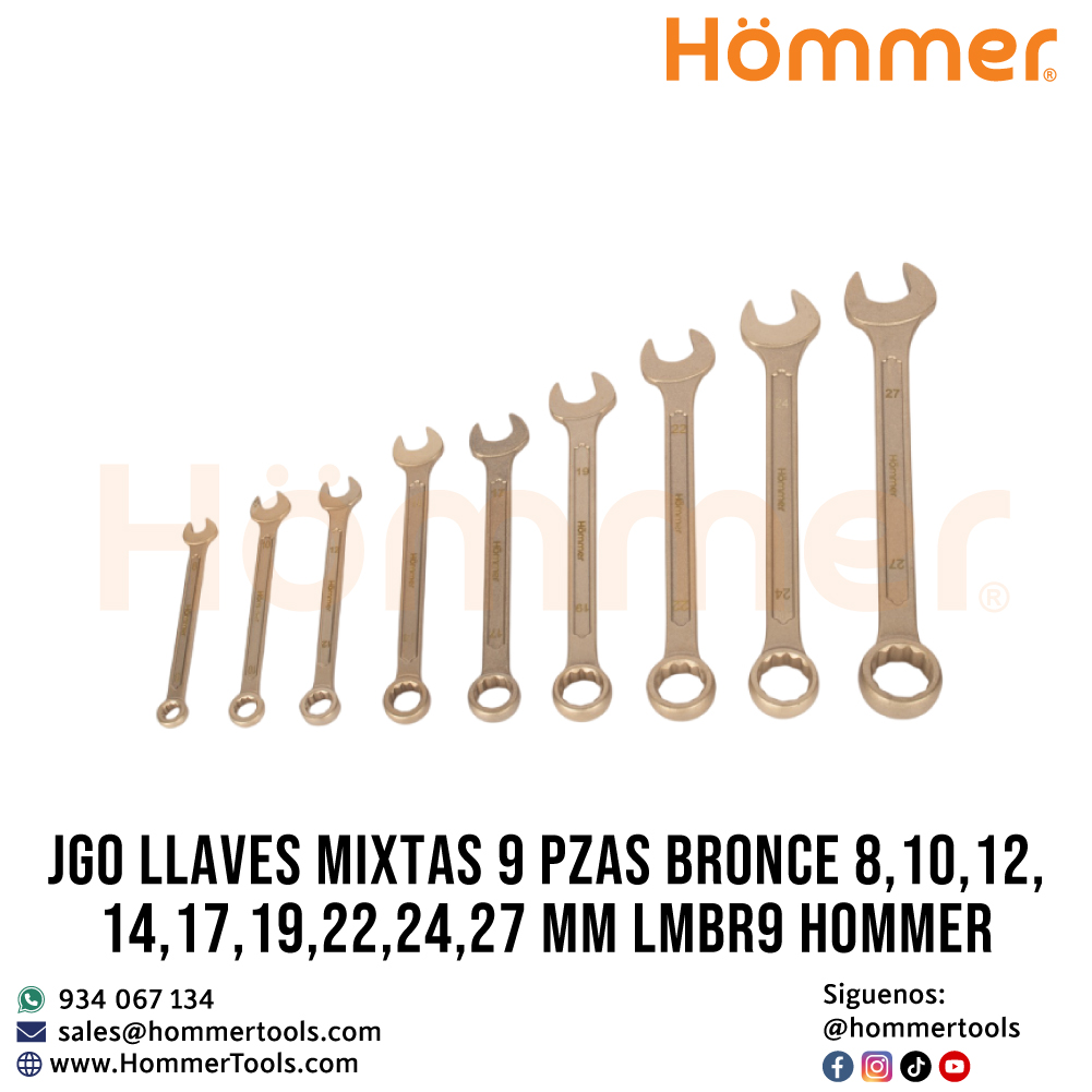 Jgo llaves mixtas 9 pzas bronce 81012141719222427 MM LMBR9 hommer