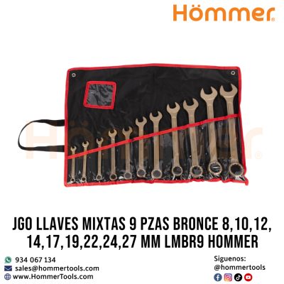 JGO LLAVES MIXTAS 9 PZAS BRONCE 8, 10, 12, 14, 17, 19, 22, 24, 27 MM LMBR9 HOMMER